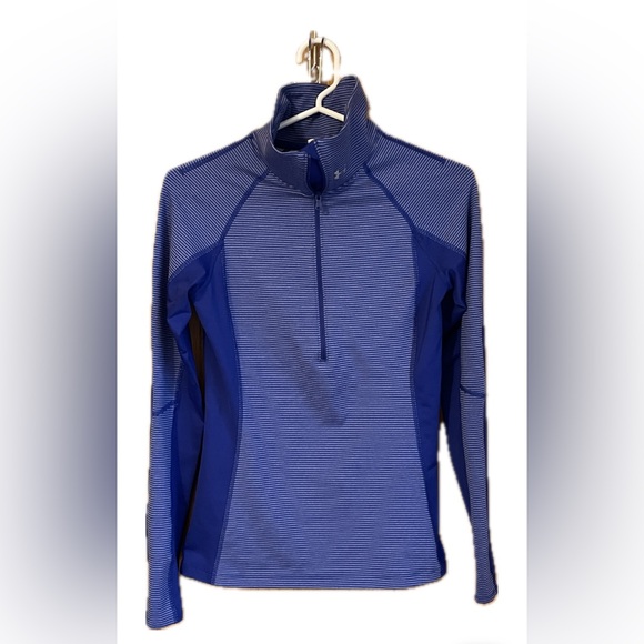 Under Armour Top Cold gear fitted long sleeve pullover thumb holes purple stripe - Picture 1 of 7